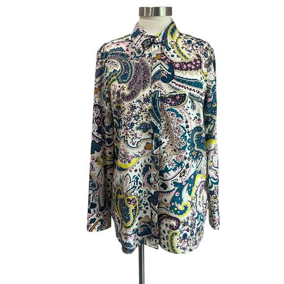 Talbots Watercolored Career Wear Paisley Print Button Down Blouse Size M - Picture 1 of 13